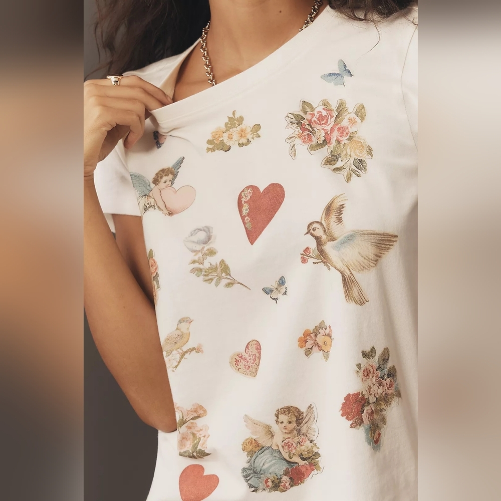 🪷 NWT By Anthropologie Valentine Icon T-Shirt, Size XS 🌙